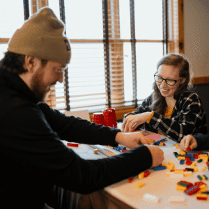 Retreat participants collaborating on an activity