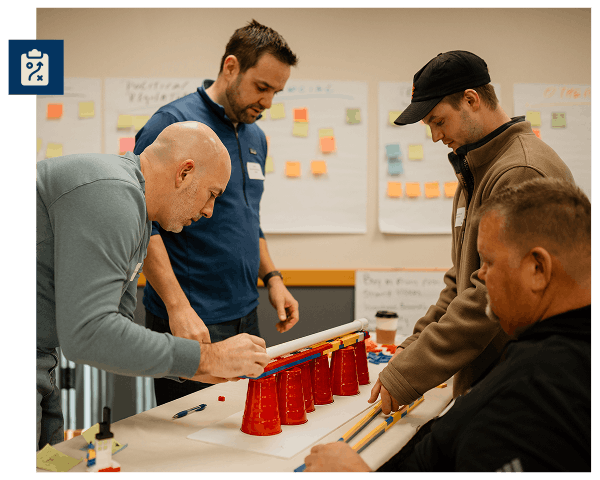 Retreat participants collaborating on an activity