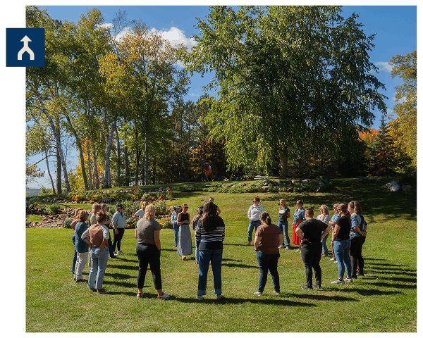 Retreat participants gathering for an activity
